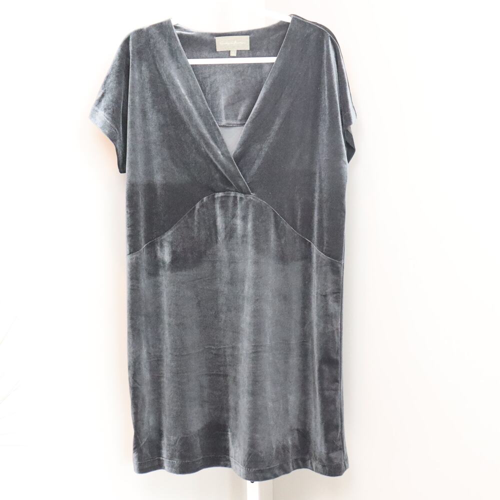 Sundays‎ in Brooklyn Velvet Mini Dress Size L Gray Short Sleeve V-Neck Stretchy